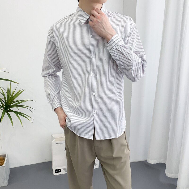 714A-D663P45控69/2025春季男士宽松细条纹小清新衬衫学院风潮版,男装衬衫,星座714A（原电商C314）