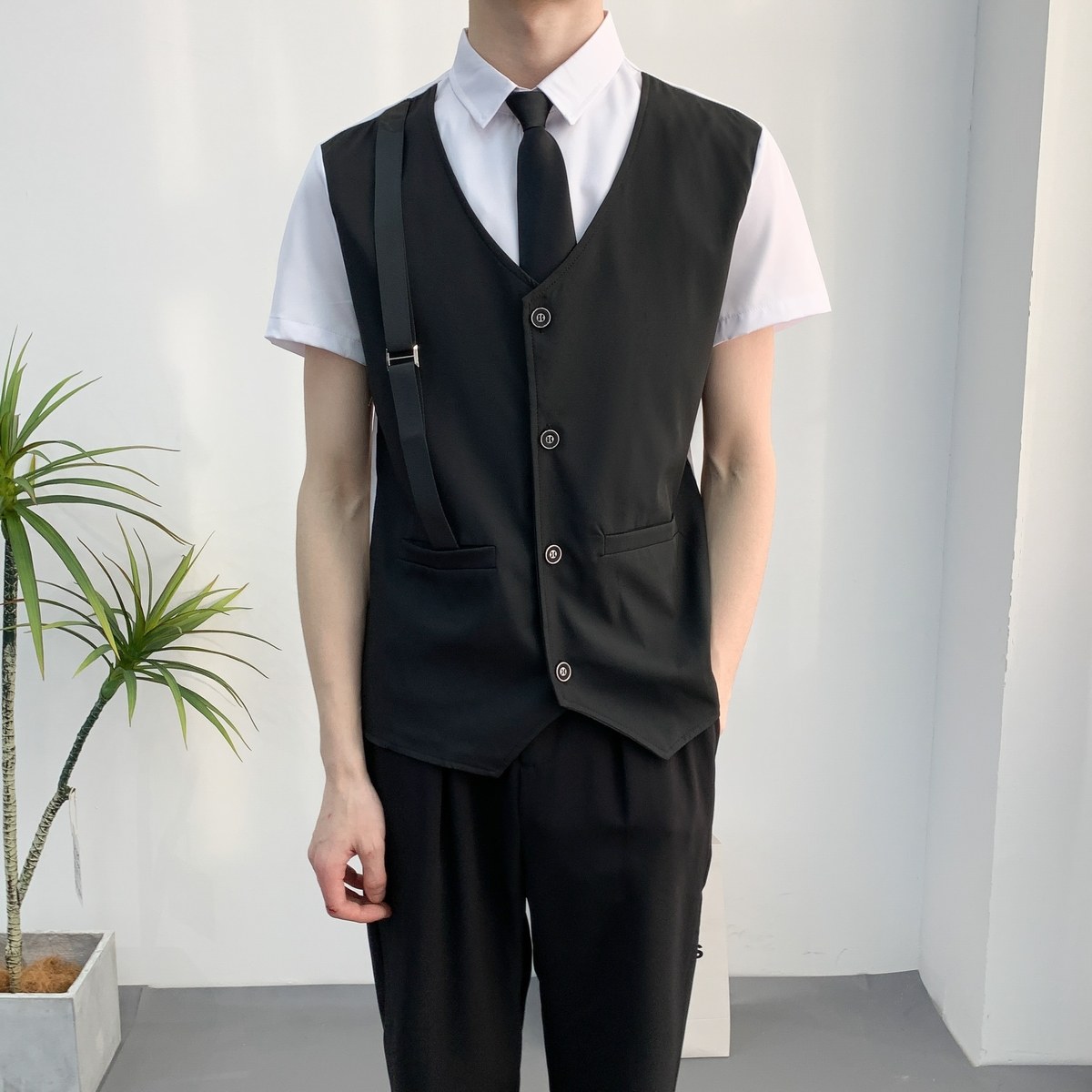 714A-H6004P55控78/2025夏季短袖衬衫假两件工作服制服衬衣潮流装,男装T恤,星座714A（原电商C314）