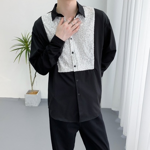 714A-H3033P55控88/2025秋暗黑衬衫发型师美容厅假两件工作服潮版图片