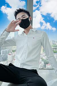 714A-D16P45控65/2025春季男士简约爱心绣花衬衫修身工作服衬衣图片