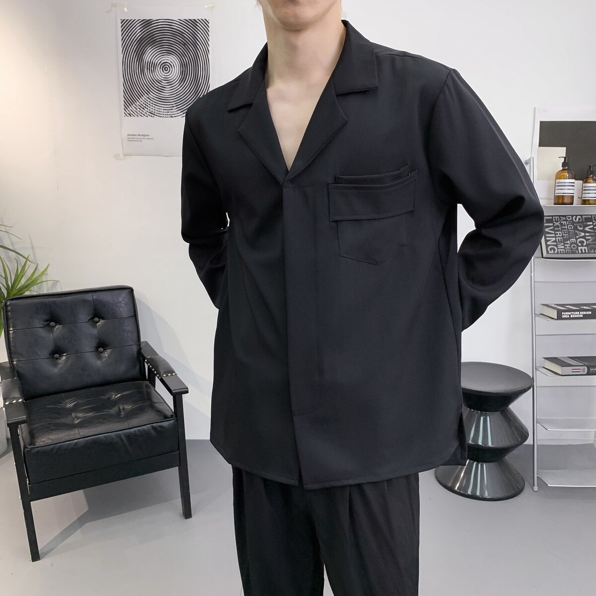 714A-H3064P55控69/2025秋季新款西装领衬衫日系发型师工作服衬衣,男装西服套装,星座714A（原电商C314）