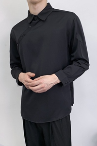714A-F3063P50控69/2025秋季日系宽松理发店工作服潮流斜门襟衬衫图片