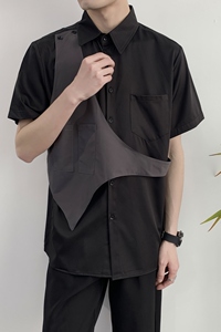 714A-H3013P55控69/2025夏季男士潮流短袖衬衫理发店工作服衬衣图片