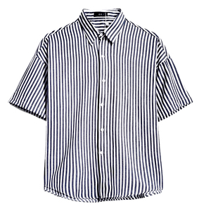 714A-D645P45/店主风2025夏条纹短袖衬衫宽松休闲工作服衬衣潮图片