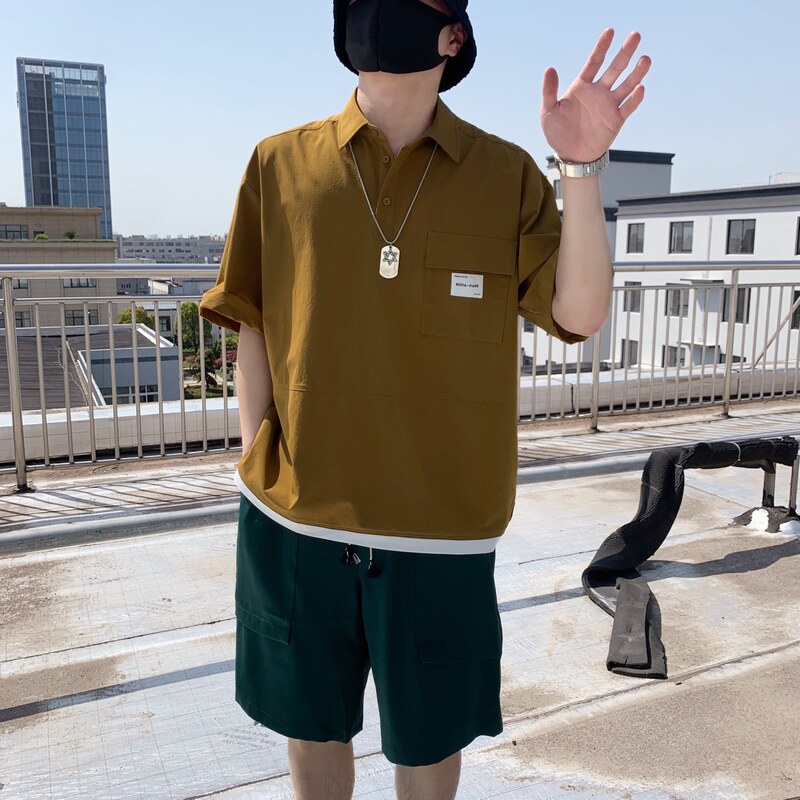 714A-G8030P85控135/2025夏男宽松日系小标工装短袖衬衫潮版夏装图片