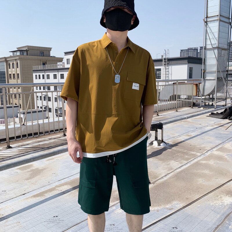 714A-G8030P85控135/店主风2025夏男宽松日系小标工装短袖衬衫,男装T恤,星座714A（原电商C314）