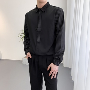 714A-D3035P45控69/2025春季新款发型师夜店领带条纹拼接衬衫衬衣，男装衬衫，星座714A（原电商C314）