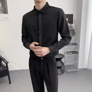 714A-D3035P45控69/2025秋季男士修身工作服衬衫领带条纹拼接衬衣