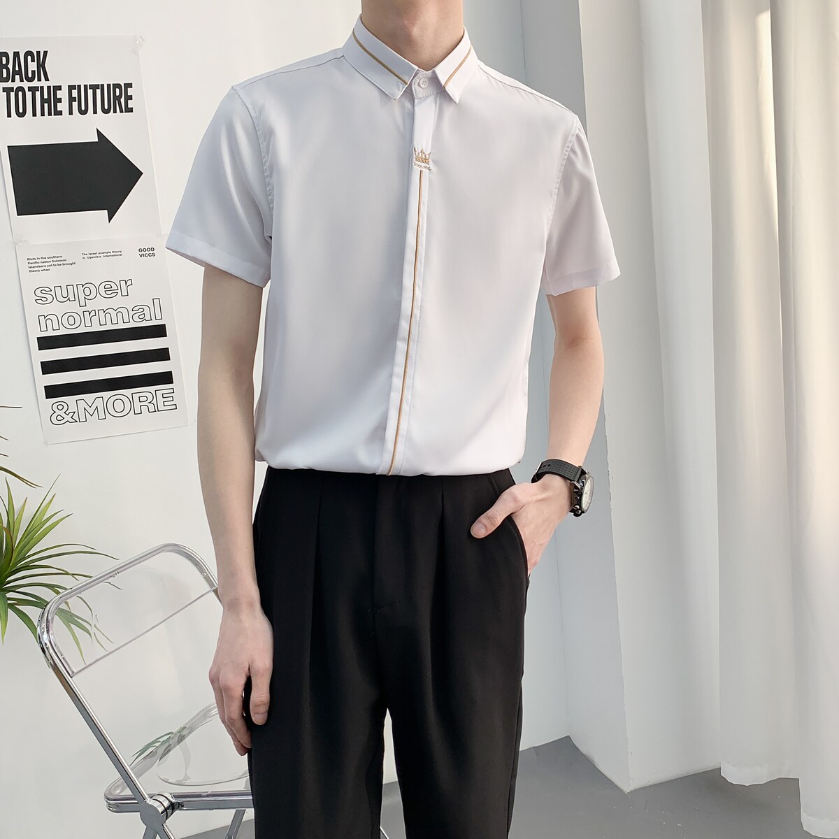 714A-C560P40控59/2025夏季男女同款工作服短袖衬衫潮流修身制服,男装T恤,星座714A（原电商C314）