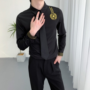 714A-D656P45控69/2025春季新款发型师夜店ktv酒吧工作服衬衫制服图片