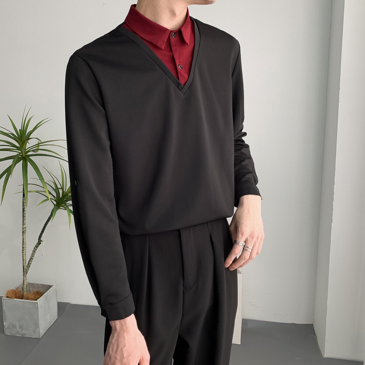 714A-D3048P45控69/2025春季新款假两件拼接撞色衬衫工作服衬衣,男装衬衫,星座714A（原电商C314）