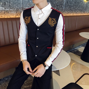 714-H654P55/英伦店主风2025春季男士假两件ktv工作服衬衫S-5XL