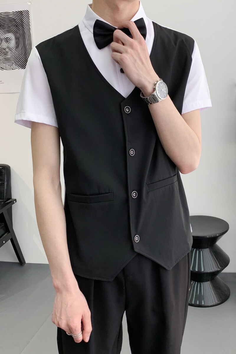 714A-H3057P55控79/2025夏季假两件工作服衬衫假两件ktv酒吧制服,男装衬衫,星座714A（原电商C314）