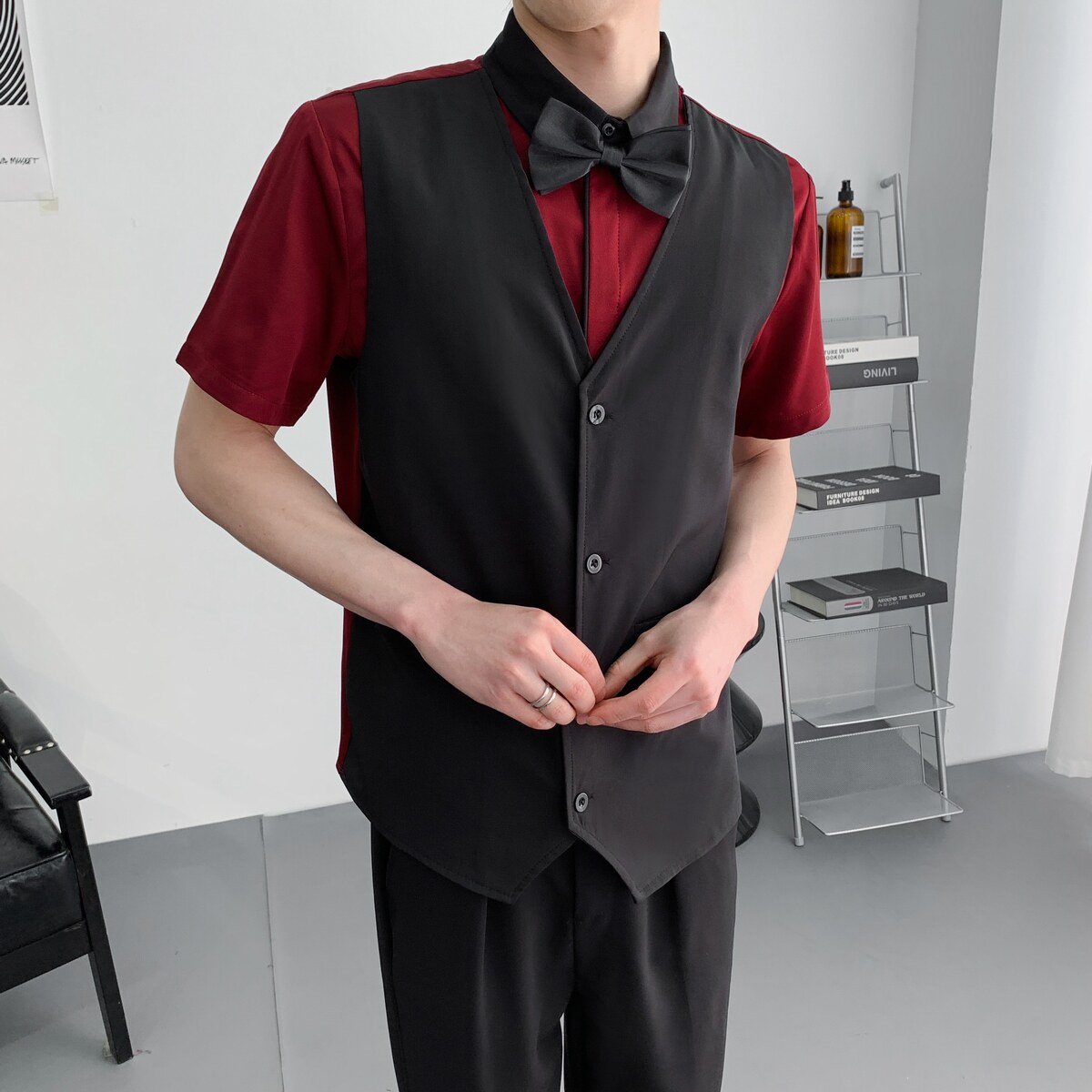 714A-H3082P55控69/2025夏季理发店ktv台球城工作服衬衫假两件,男装衬衫,星座714A（原电商C314）