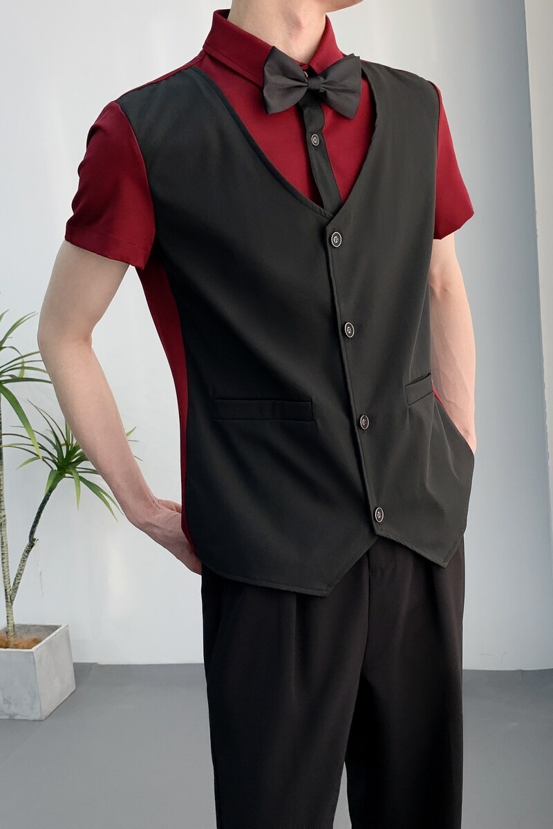 714A-H6005P55P55控78/2025夏季短袖衬衫假两件工作服简约制服,男装T恤,星座714A（原电商C314）