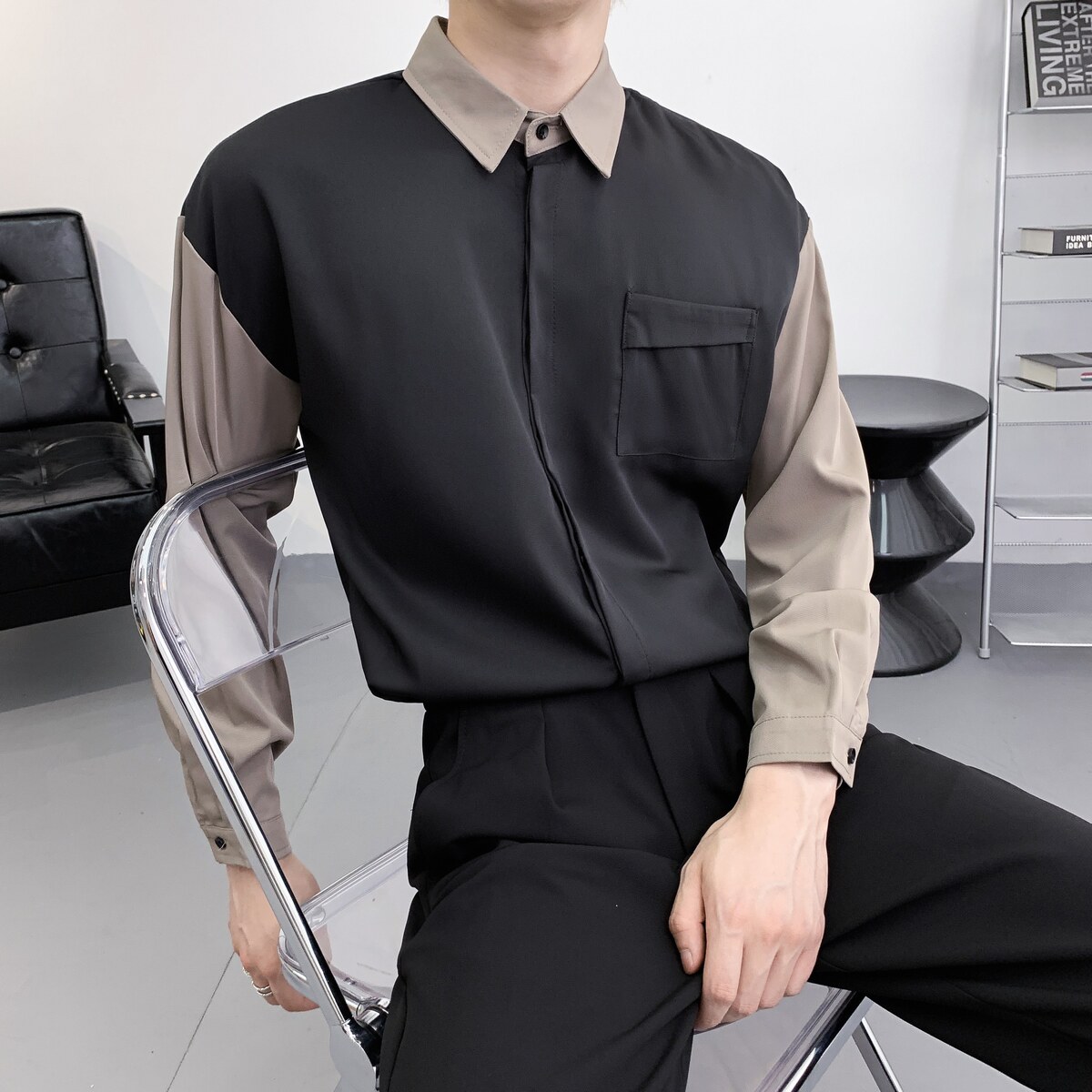 714A-D3034P45控69/2025秋季拼色宽松长袖衬衫潮流工作服衬衣,男装衬衫,星座714A（原电商C314）