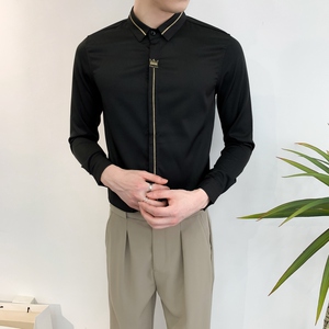 714A-D616P45控69/2025春季男士修身绣花衬衫工作服ktv少爷制服图片