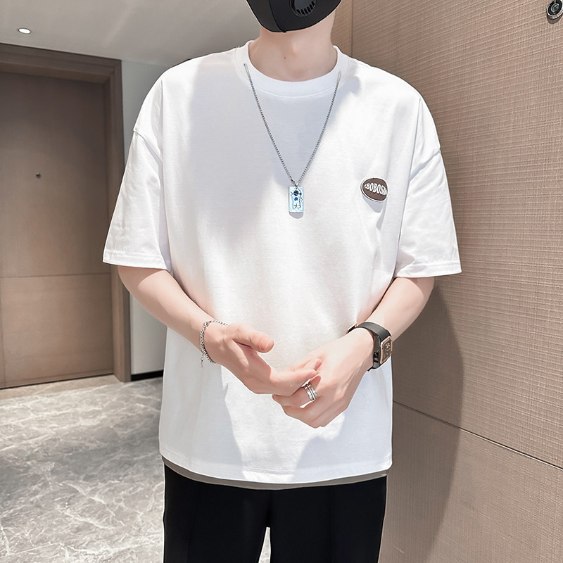 Z86101P45控65/2025夏季男士圆领棉T恤宽松青少年短袖tee自带项链,男装T恤,星座714A（原电商C314）