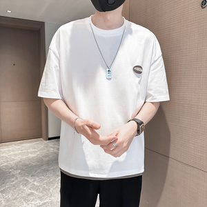 Z86101P45控65/2025夏季男士圆领棉T恤宽松青少年短袖tee自带项链图片