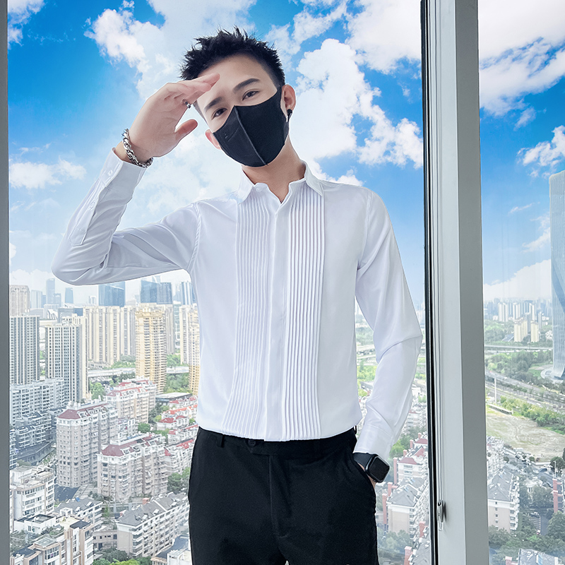 714A-9207P45控65/社会小伙2025春季修身纯色白衬衫发型师工作服，男装衬衫，星座714A（原电商C314）