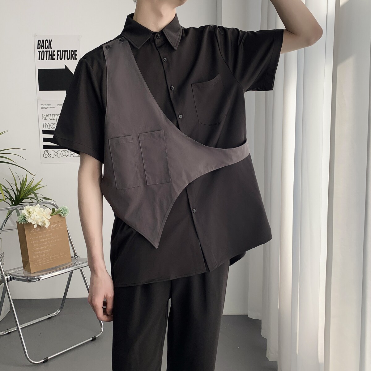 714A-H3013P55控69/2025夏季男士潮流短袖衬衫理发店工作服衬衣,男装T恤,星座714A（原电商C314）