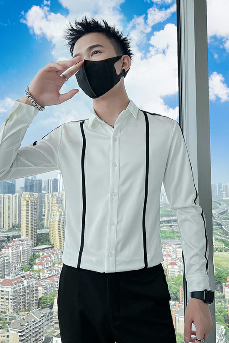 714A-D07P45控65/社会小伙2025春季假背带修身衬衫潮流制服衬衣,男装衬衫,星座714A（原电商C314）
