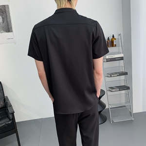 714A-C3074P40控59/2025春季风修身立领短袖衬衫工作服制服