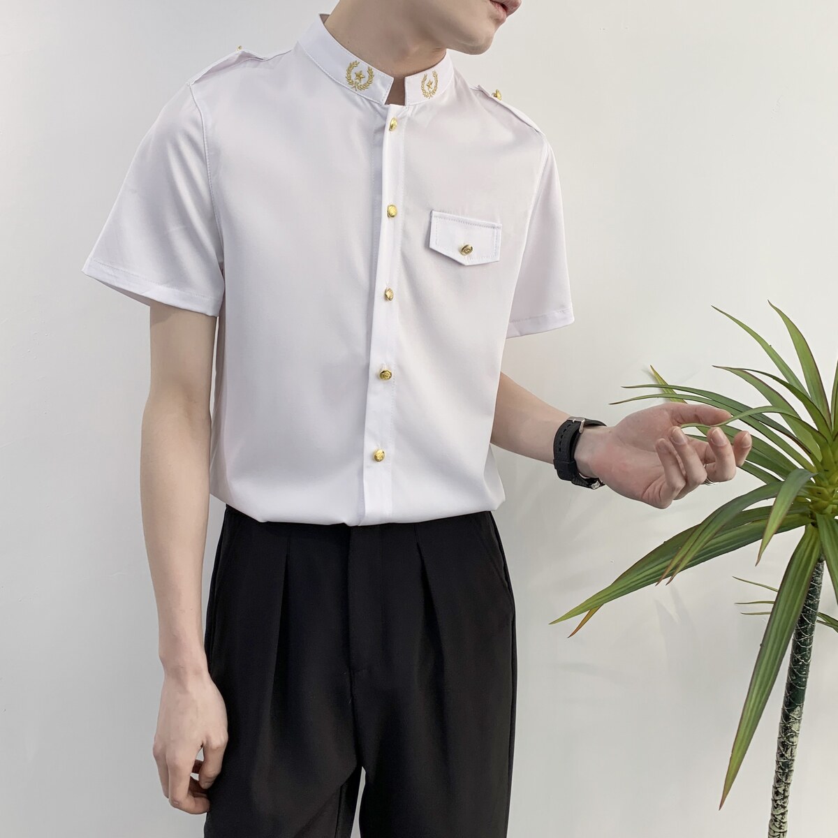 714A-D607P45控69/2025夏季短袖衬衫立领空少制服衬衣ktv酒吧制服,男装T恤,星座714A（原电商C314）