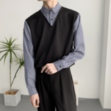 714A-H3049P55控88/2025春季新款工作服衬衫衬衣假两件条纹拼接，男装衬衫，星座714A（原电商C314）