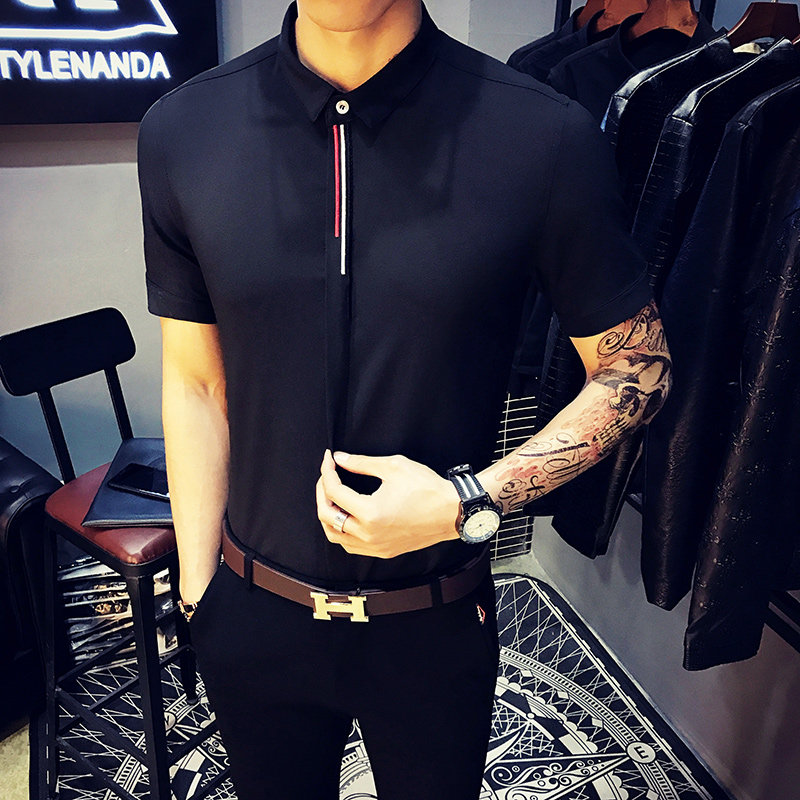 9330/店主风2026夏季新款男士短袖衬衫修身工作服班服男女纯色P35，男装T恤，星座714(原C313)