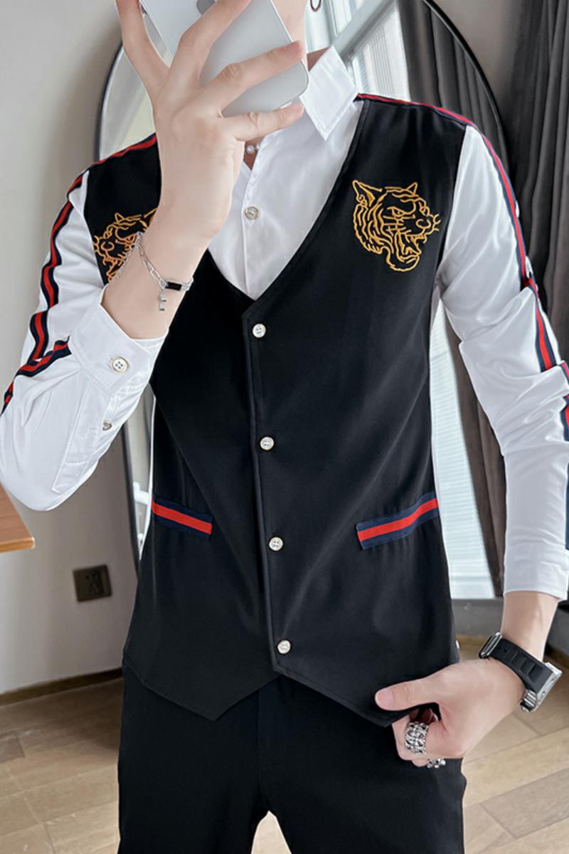 714A-H654P55控75/社会小伙风2025春男士长袖衬衫假两件衬衫潮,男装衬衫,星座714A（原电商C314）