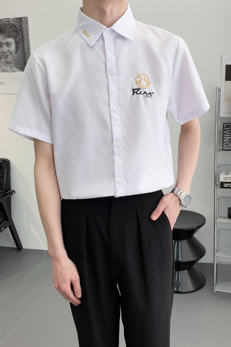 714A-C661P40控59/2025夏季新款男士校园风短袖衬衫白衬衣潮,男装衬衫,星座714A（原电商C314）