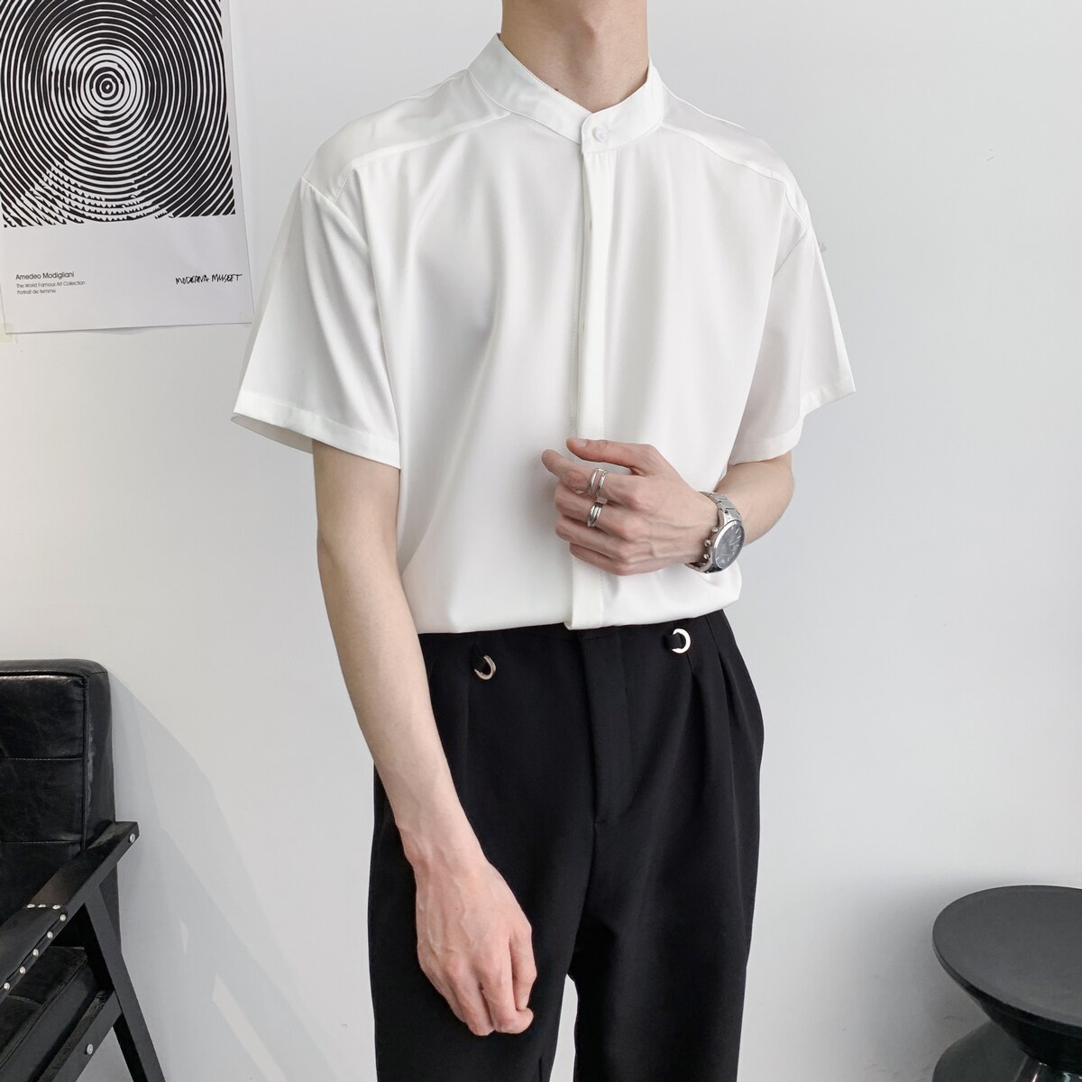 714A-C3045P38控59/2025夏季男士工作服衬衫潮流制服清爽立领装,男装衬衫,星座714A（原电商C314）