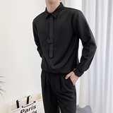 714A-D3035P45控69/2025春季新款发型师夜店领带条纹拼接衬衫衬衣，男装衬衫，星座714A（原电商C314）