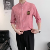 714A-9258P45控59/2025夏季条纹立领中袖衬衫五分袖衬衣工作服，男装衬衫，星座714A（原电商C314）