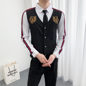 714A-H654P55控88/2025男女团体修身假两件绣花衬衫工作服ktv少爷图片
