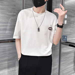 Z86101P45控65/2025夏季男士圆领棉T恤宽松青少年短袖tee自带项链图片