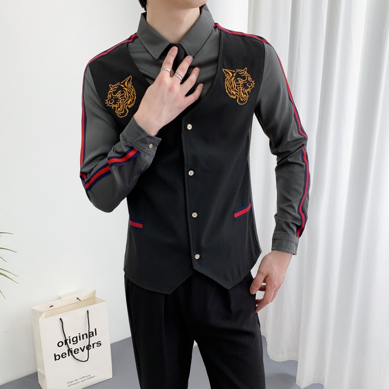 714A-H654P55控88/2025男女团体修身假两件绣花衬衫工作服ktv少爷，男装衬衫，星座714A（原电商C314）