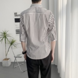 714A-5002P45控69/2025夏季新款男女同款条纹衬衫中袖五分袖衬衣，男装T恤，星座714A（原电商C314）