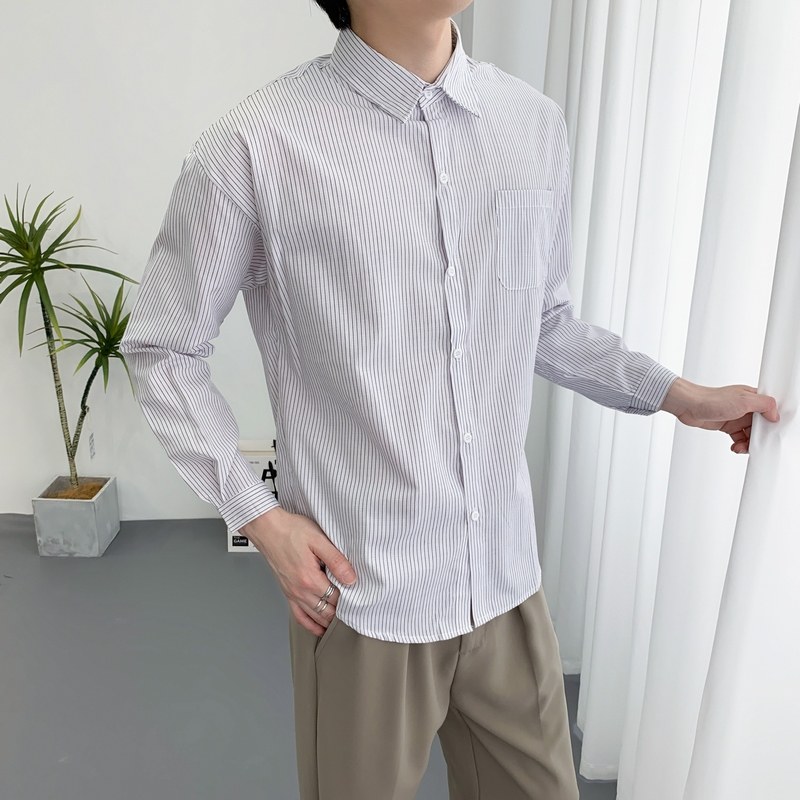 714A-D663P45控69/2025春季男士宽松细条纹小清新衬衫学院风潮版，男装衬衫，星座714A（原电商C314）