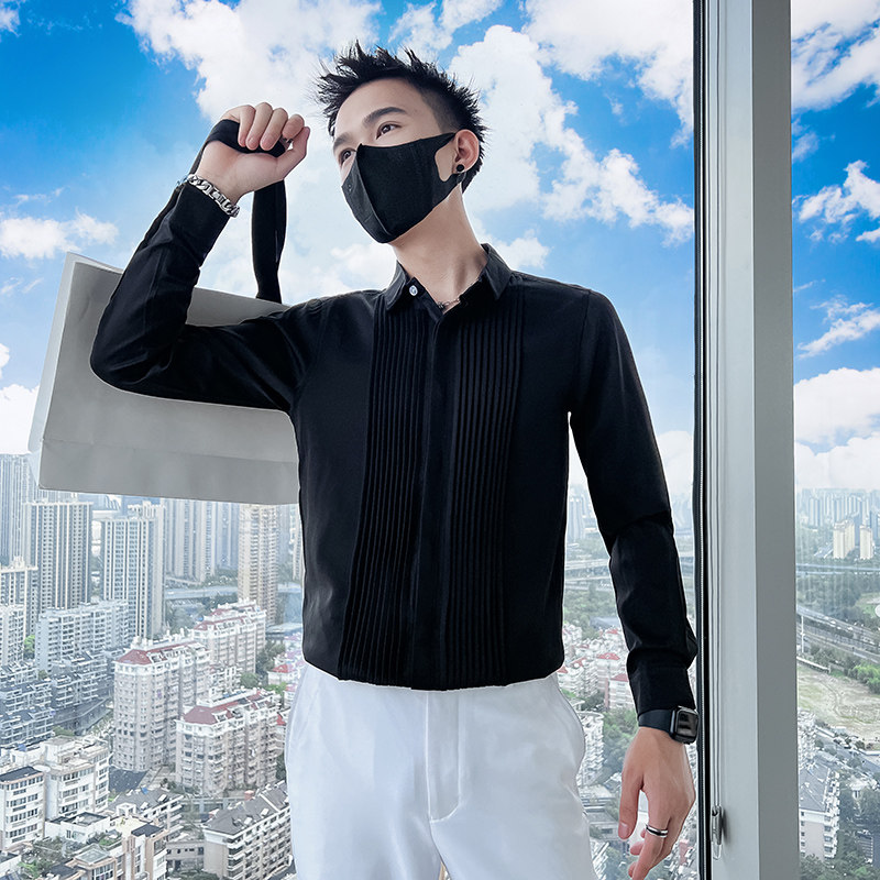 714A-9207P45控65/社会小伙2025春季修身纯色白衬衫简约法式礼服图片