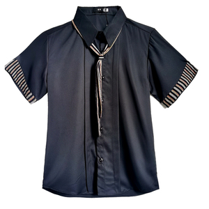 714A-D641P45/店主风2025夏季发型师工作服衬衫短袖衬衣送领带图片