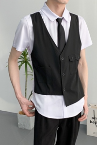 714A-H6003P55控78/2025夏季新男女工作服衬衫假两件ktv酒吧制服图片