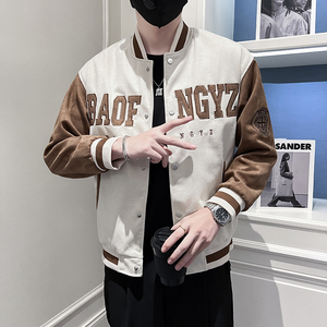 714A-W805P75控105/2025社会小伙青少年学生麂皮绒棒球服潮流装图片