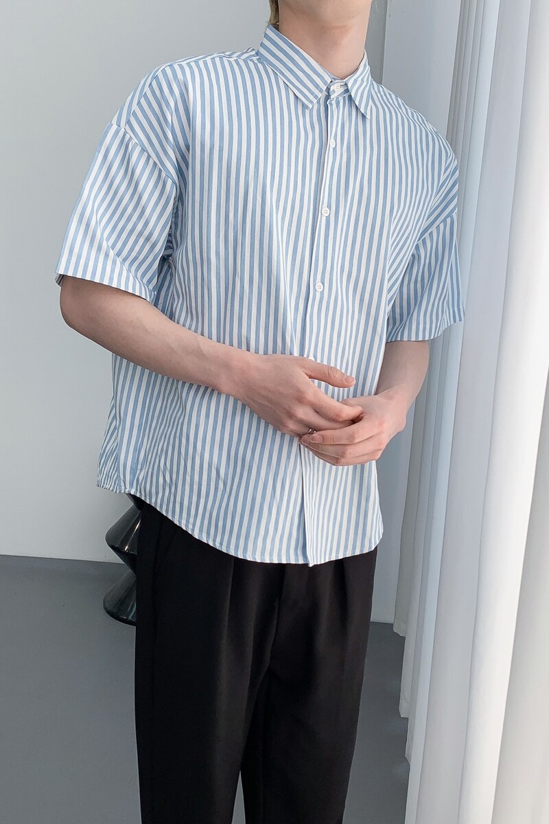 714A-D645特P38控49/2025夏季男女同款条纹短袖衬衫潮流中性衬衣,男装衬衫,星座714A（原电商C314）