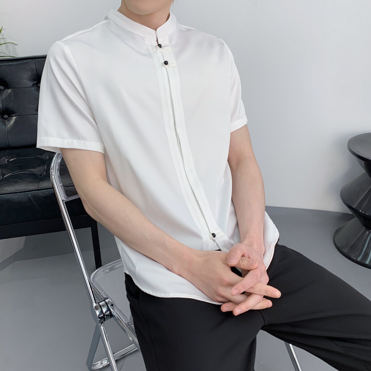 714A-C3074P40控59/2025夏季风立领短袖衬衫餐厅理发店工作服,男装衬衫,星座714A（原电商C314）