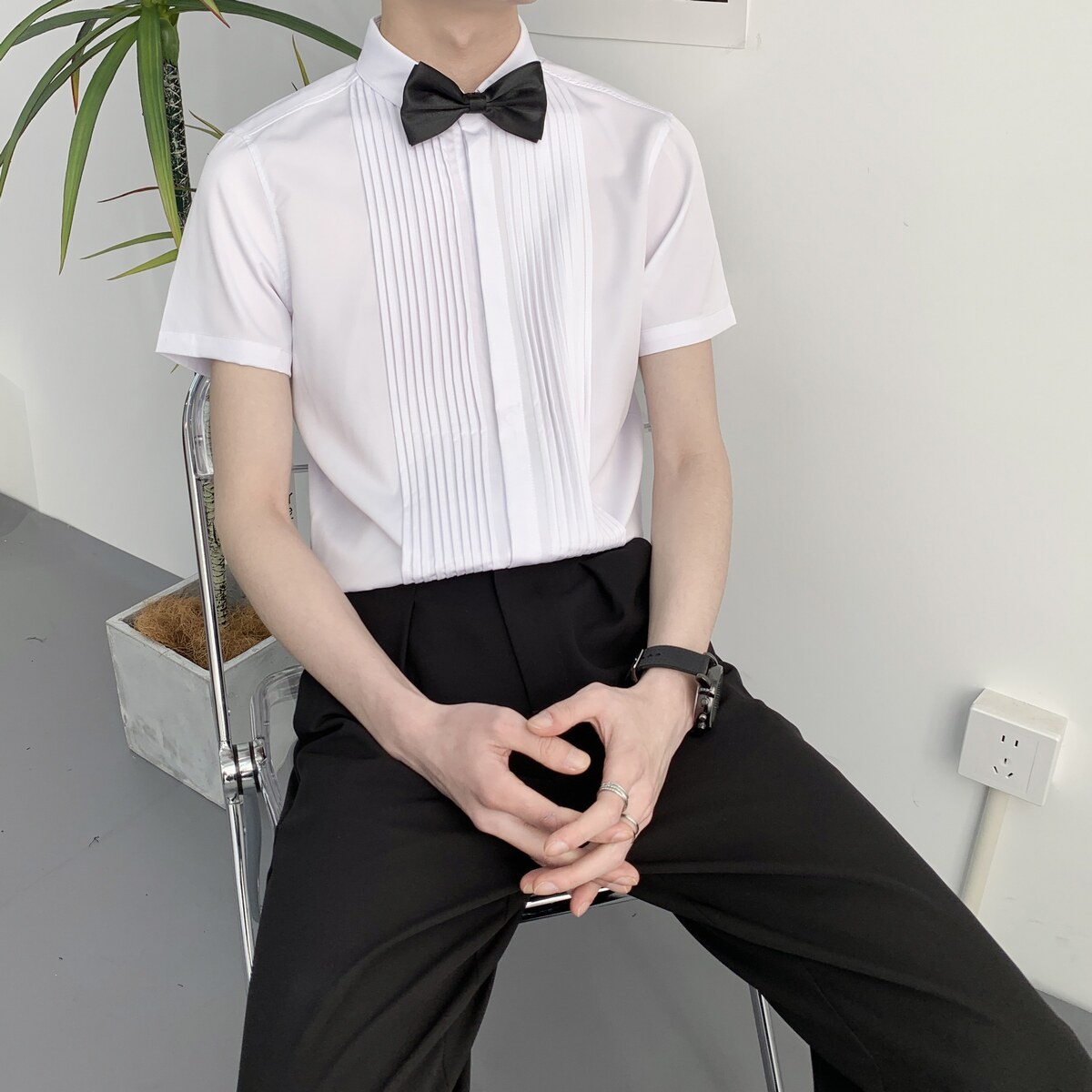 714A-9340P40控59/2025夏季新款工作服衬衫短袖衬衣礼服伴郎服图片