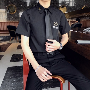 714-C661P40/店主风2025夏季男士短袖衬衫简约白衬衣班服工作服图片