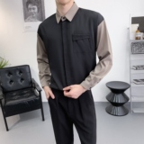 714A-D3034P45控69/2025秋季拼色宽松长袖衬衫潮流工作服衬衣，男装衬衫，星座714A（原电商C314）