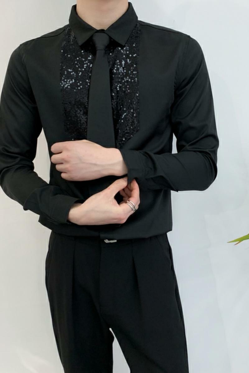 714A-D605P45控69/2025秋季新款亮片装饰衬衫修身工作服礼服衬衣,男装衬衫,星座714A（原电商C314）